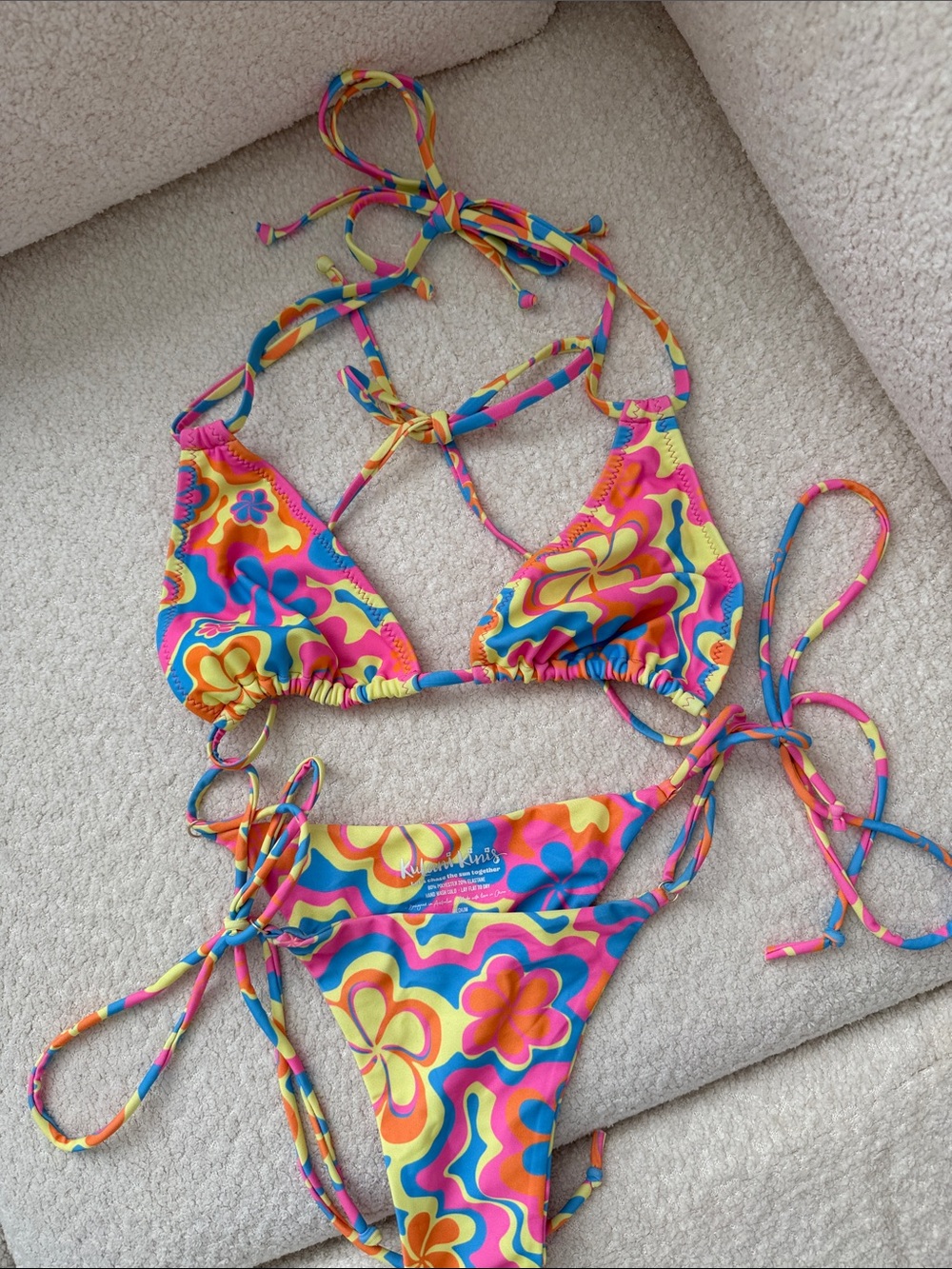 Kulani Kinis Retro Floral Tie-Side Bikini - Pink, Yellow, Blue, Orange